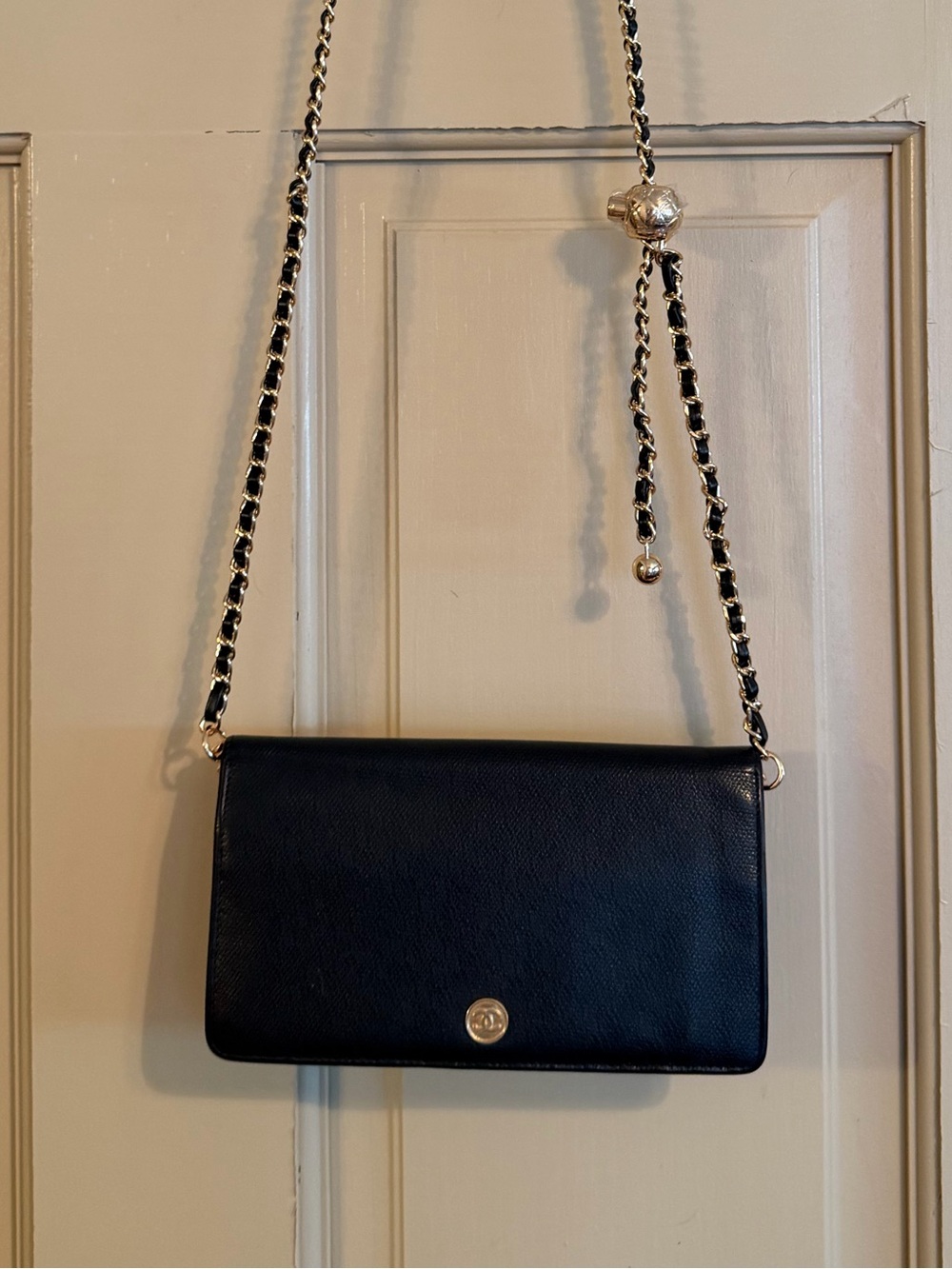 Authentic Vintage CHANEL Black Leather Wallet on Chain